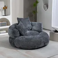 OKWISH Fauteuil Pouf - Fauteuil Lounge Convertible 1 Place avec 3 Coussins, Chaise Longue en Chenille, Gris, 108x108x52 cm