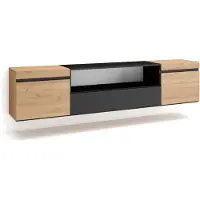 Skraut Home COZY Meuble TV, Banc Télé, 200x35x45cm, Pour les TV jusqu'à 80", Suspendu, Mural, Chêne et noir