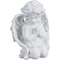 Relaxdays : ange de tombe en prière, pierre artificielle, résistant aux intempéries, au gel et aux UV, H x L x P : 20 x 15 x 11 cm, décoration funéraire, blanc
