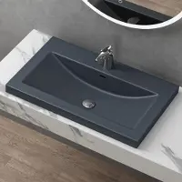 Doporro Lavabo Vasque Gris Noir Mat 76,5cm à Encastrer Colossum01 Fonte Minérale Solid Surface 76,5x48x13cm