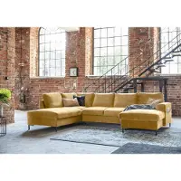 Miuform Lofty Lilly - Canapé d'angle avec fonction lit et coffre de lit U-FORM GAUCHE - 303 x 197 cm - Velours jaune moutarde - Canapé-lit Canapé