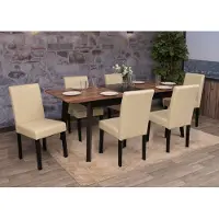 Mendler Lot de 6 chaises de séjour Littau simili-cuir, crème, pieds foncés