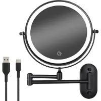 Mirlux Miroir de courtoisie avec éclairage LED - grossissement 7x - miroir mural rond - miroir de rasage mural - noir