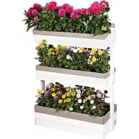 WONDERMAKE® Grande plate-bande verticale à 3 étages en bois Outdoor Balcon Jardin Mur debout, plate-bande verticale Caisses herbes aromatiques Fraises, blanc gris anthracite