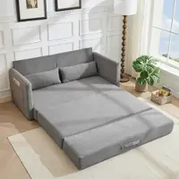 LVHOM Canapé-lit 2 places extensible en velours côtelé, canapé-lit avec fonction couchage et poches latérales, canapé-lit d'appoint avec 2 coussins, 165 x 92 x 82 cm, gris