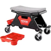 Vevor Tabouret d'Atelier Mobile 64×33,5×39 cm Charge 136 kg Tabouret de Mécanicien sur Roulettes 2 Verrouillables Siège 450×250 mm avec Plateaux à Outils pour Entretien Réparation Automobile Garage