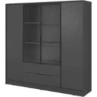 Bettso Armoire moderne LYKE avec façade en verre Graphite avec LED