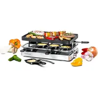 Rommelsbacher Raclette 1200W 8 poêlons antiadhésifs gril/plaque de crêpe alu RC 1400