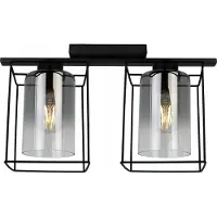 Light11 HOME Hella Cage Lampe à suspendre - Plafonnier pour salon chambre à coucher et salle à manger- Suspension en métal et verre - E27 - Graphite - 2-flamme