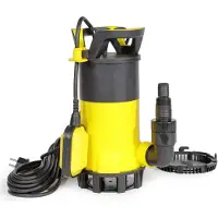 Wiltec Pompe à eau immergée 3 en 1 à aspiration plate 400 W – Jusqu’à 1 mm – 8000 l/h – Refoulement max. 5 m, profondeur max. 7 m – Interrupteur à flotteur, Thermorégulateur – Pompe submersible