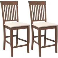 Syfax Tabourets de bar avec coussins (lot de 2) en bois massif marron et caoutchouc