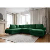 Miuform Lofty Lilly - Canapé d'angle avec fonction lit et coffre de lit U-FORM GAUCHE - 303 x 197 cm - vert émeraude - Canapé-lit Canapé