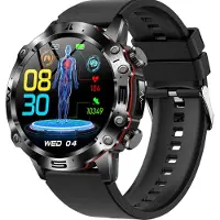 Douself ET482 Smartwatch, montre de sport, écran AMOLED de 1,43 pouces, traqueur de fitness, avec fonctions de sport et de santé, bracelet en silicone, noir