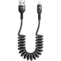 Mcdodo Câble USB en spirale, câble rétractable, synchronisation des données, câble de charge, câble en spirale, câble de charge pour voiture, extensible jusqu'à 1,8 m Noir