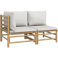 Syfax Salon de jardin 2 pcs avec coussins gris clair bambou