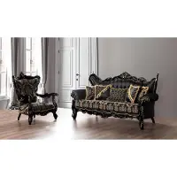 AEA ensemble de 2 canapés pour le salon 3+1siègesCanapé noir et fauteuilDessin doré