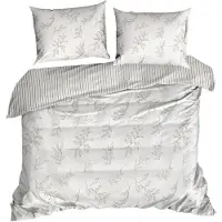 Eurofirany | Parure de lit - Linge de lit - 220 x 200 - Satin de coton - beige - Ensemble de housse de couette - Motif à feuilles