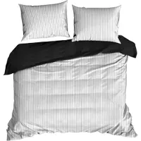 Eurofirany | Linge de lit - Parure de lit - 160 x 200 - satin de coton - blanc et noir - Parure de lit - motif rayé