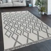 Paco Home Tapis salon style bohème franges tissé à la main mélange laine-coton gris crème dimensions 80x150 cm