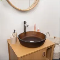 MOB-IN Vasque à poser ronde en verre texturé dépoli 42cm