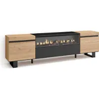 Skraut Home COZY Meuble TV, Banc Télé, 200x35x57cm, Pour les TV jusqu'à 80", Cheminée électrique, Chêne et noir