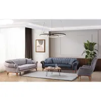 AEA Blau-Graues Wohnzimmer Set Moderne Sofagarnitur 3+3+1 Sitzer Sessel