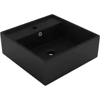 Syfax Lavabo carré de luxe à trop-plein Noir mat 41x41 cm Céramique
