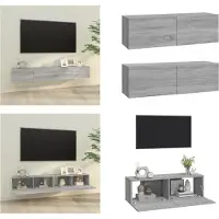 vidaXL Armoires murales TV 2 pcs. Gris Sonoma 100x30x30 cm Matériau dérivé du bois - Meuble TV mural - Armoire TV - Meubles TV