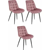 Leobert Chaise - - Bera - Velours Rose Foncé/Pieds Noirs - 54 X 60 X 88 Cm - Lot De 3
