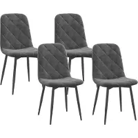 HOMCOM Lot de 4 chaises de salle à manger, chaises de cuisine rembourrées avec dossier haut, pieds en acier et tissu effet velours, pour salon, chambre, cuisine, gris