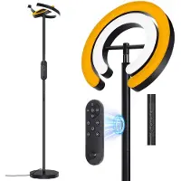 Lapamax Lampadaire LED de 191,8 cm avec télécommande magnétique àtactile, 36 W (1900 K-6500 K), éclairage par le haut, dimmable, avec 2 anneaux en C orientables à 312°