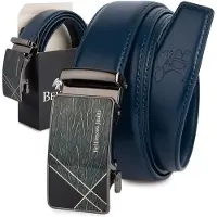 Beltimore Ceinture en cuir pour homme avec boucle automatique, bleu marine A46 : Couleur : bleu marine, Taille de ceinture : 100-115 cm