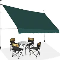 Costway Marquise à pince 350cm de large, marquise de balcon sans percer, résistante aux UV, réglable en hauteur, protection solaire, marquise avec manivelle verte