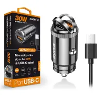Aligator Mini chargeur de voiture Alligator Power Delivery 30W, USB-C + USB-A, câble USB-C/USB-C