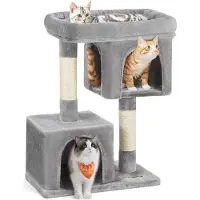 Markenlos Arbre à chat avec griffoirs et grottes en peluche - Gris clair - Meubles pour chats