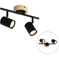 QAZQA Spot encastré moderne noir avec bois inclinable 2 lumières - Jeana