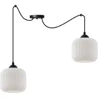 Light11 HOME Lampe à suspendre Spider Riffle Noir 2 flammes avec abat-jour cylindrique blanc E27