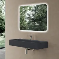 Doporro Vasque à Poser Gris Noir Mat avec Bonde Lavabo de Salle de Bains Suspendu 100cm Lave Mains Rectangulaire avec Cache Bonde Colossum6028