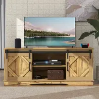 MODFU Meuble TV avec Portes Coulissantes et Compartiments Ouverts - Meuble de Rangement Salon Chambre, Bois et Panneaux de Particules, 150x40x60 cm - Brun