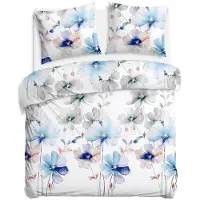 Darymex Linge de lit, linge de lit en satin de coton, Satynlove 180x200 1557-1 Fleurs bleues