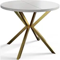 Alpi Möbel AlpiMeble Table de salle à manger ronde LOFT LITEN, table extensible diamètre 90 cm/170 cm, table de salon couleur : blanc, avec pieds en métal de couleur or
