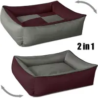 BedDog Lit pour chien 2 en 1, coussin lavable avec rebord, canapé pour chien, CHERRY-ROCK (bordeaux/gris), (XXL) env. 120 x 85 x 23 cm