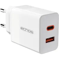 Echos 33W Dualport USB-C + USB-A Chargeur rapide | QC3.0, PD et PPS | Très large compatibilité | Compatible avec Apple iPhone 12/13/14, Samsung Galaxy S20/21/22, Google Pixel, et bien d'autres. | noir