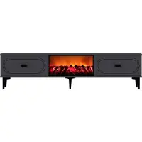 Concept-Usine Meuble TV avec cheminée LED 150cm gris anthracite et noir FYRA