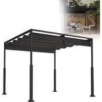 XMTECH Pergola autoportante 3 × 3 m avec toit coulissant, auvent de terrasse en acier, résistant aux UV et imperméable, noir, pavillon de jardin résistant aux intempéries