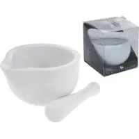Excellent houseware Mortier avec pilon , porcelaine, 11x10 cm, blanc