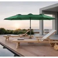 MODFU Grand Parasol de Jardin Double Face avec Manivelle - Parasol Extérieur Rectangulaire, Structure Acier et Toile Polyester - Vert Foncé