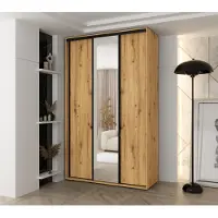 MINIO go for it , armoire VADO, 150 x 235,2 x 60 cm, 3 portes coulissantes (dont 1 miroir), 6 étagères, 2 tringles métalliques, chêne Artisan