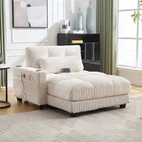 MODFU Fauteuil Relax - Fauteuil Relax Rembourré Beige avec Porte-Gobelets et USB - Confort Optimal, Tissu Kordsamt