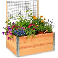 Relaxdays Jardinière surélevée avec tuteur, modulaire, en bois, pour plantes grimpantes, dimensions : 118 x 120 x 80 cm, jardin, couleur naturelle